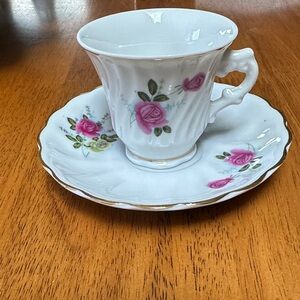 Royal Vale Vintage Floral Porcelain Teacup and Saucer - Pink Rose Accent